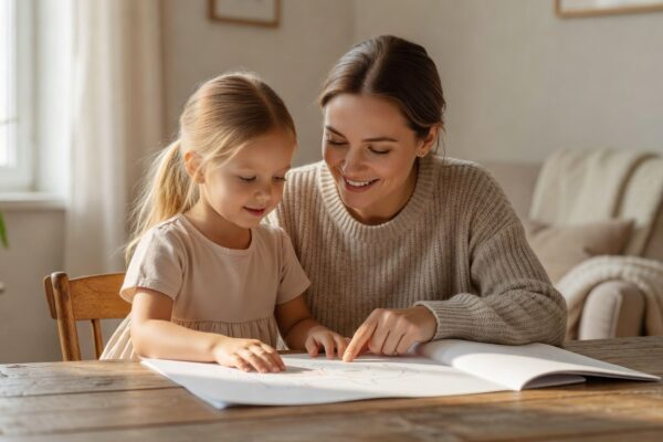 Mother and daughter learning about money together